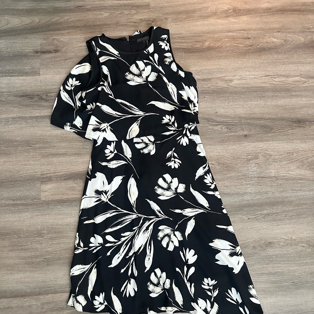 Donna Karan Black and White One Shoulder A-Line Dress